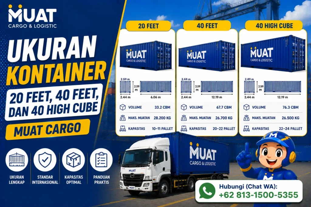 Perbedaan Ukuran Kontainer 20 Feet, 40 Feet, dan 40 High Cube