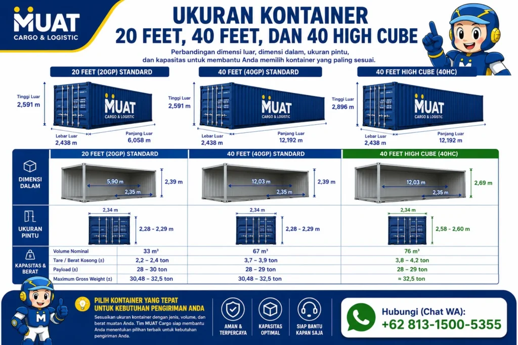 Ukuran Kontainer 20 Feet, 40 Feet, dan 40 High Cube