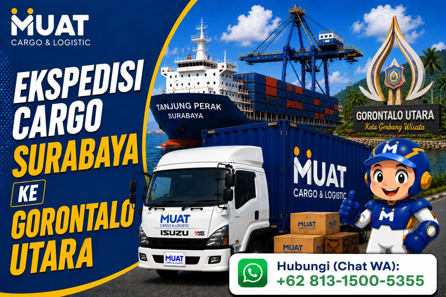 Ilustrasi pengiriman MUAT Cargo dari Surabaya menuju Kabupaten Gorontalo Utara
