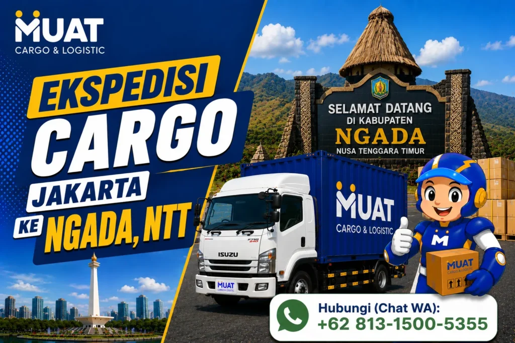 Visual rute ekspedisi cargo Jakarta menuju Kabupaten Ngada, Flores, MUAT Cargo